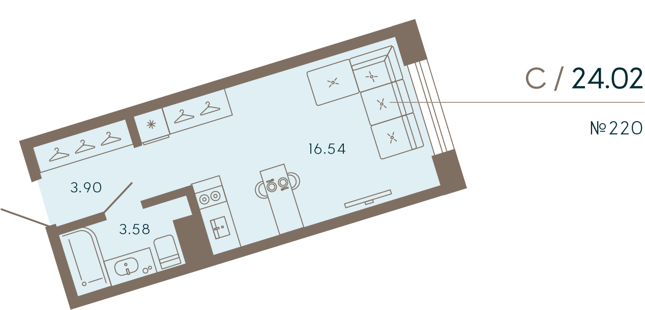 1 комн. квартира, 24 м², 4 этаж 