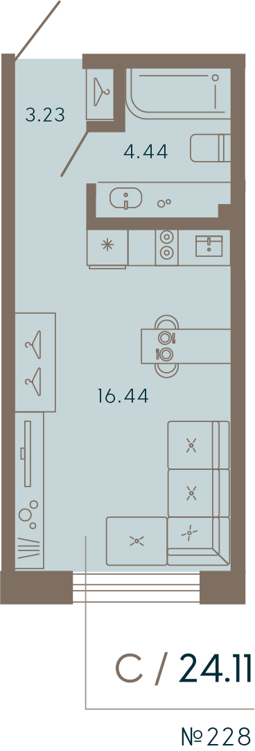 1 комн. квартира, 24.1 м², 4 этаж 
