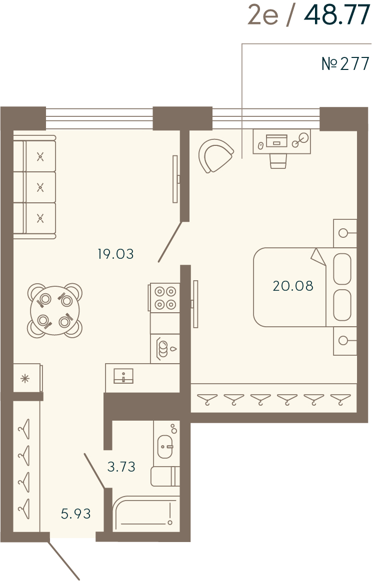 1 комн. квартира, 48.8 м², 7 этаж 