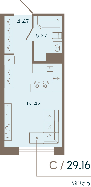 1 комн. квартира, 29.2 м², 4 этаж 