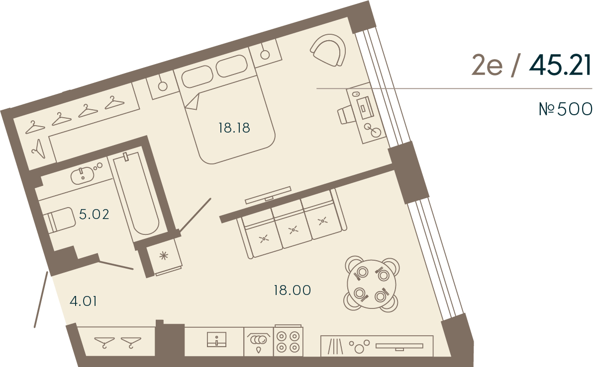 1 комн. квартира, 45.2 м², 4 этаж 