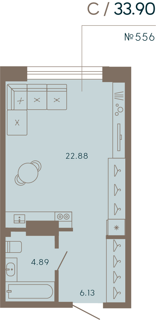 1 комн. квартира, 33.9 м², 7 этаж 
