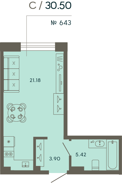1 комн. квартира, 30.5 м², 5 этаж 