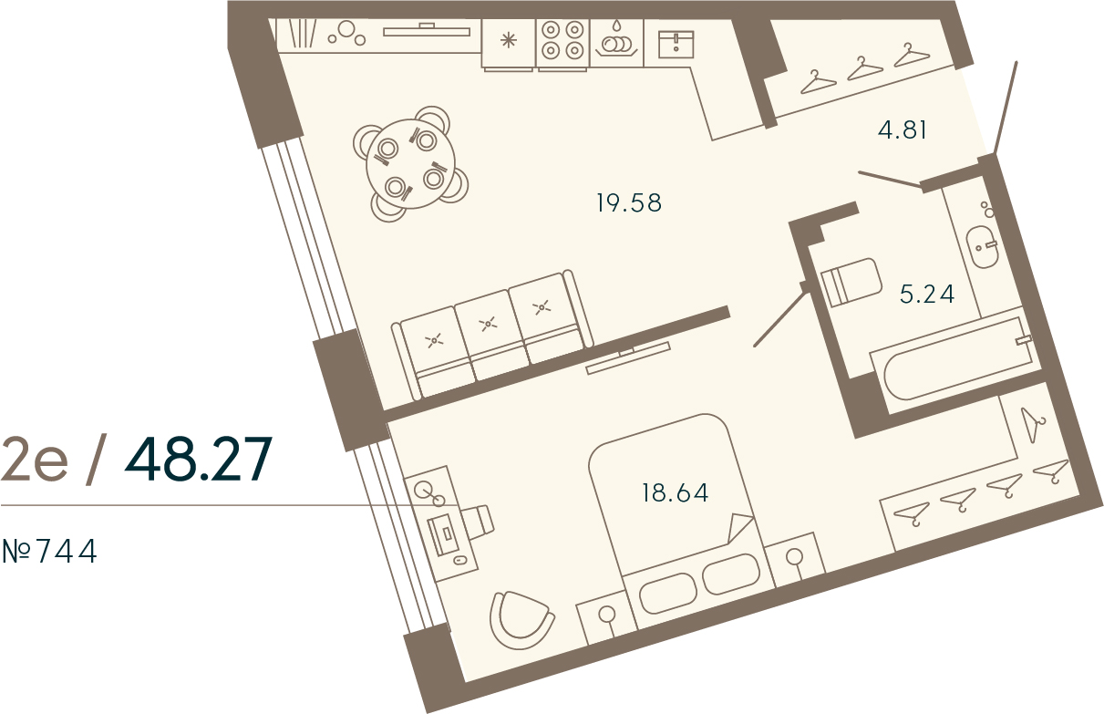 1 комн. квартира, 48.3 м², 5 этаж 