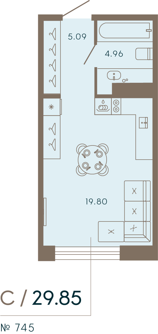 1 комн. квартира, 29.9 м², 6 этаж 