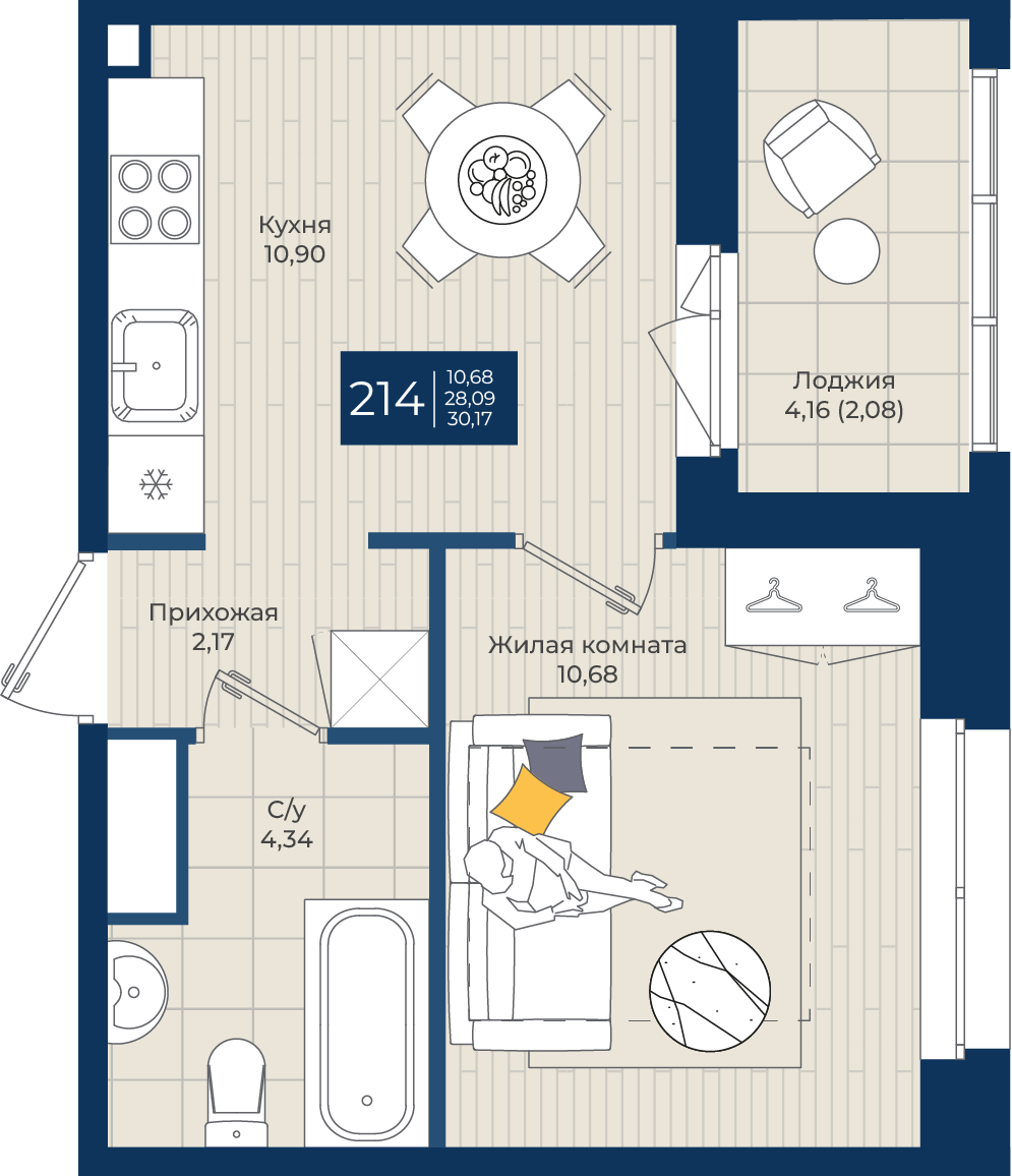 1 комн. квартира, 30.2 м², 7 этаж 