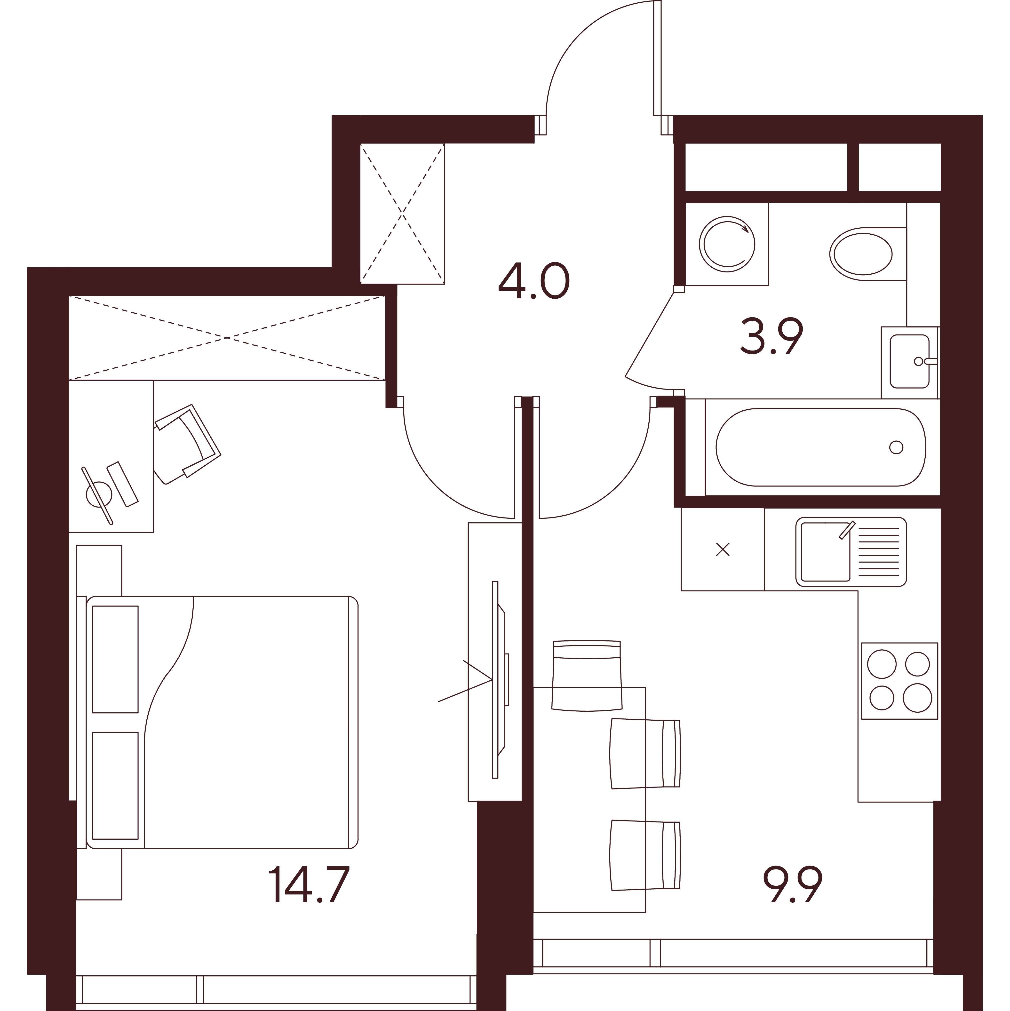 1 комн. квартира, 32.5 м², 15 этаж 
