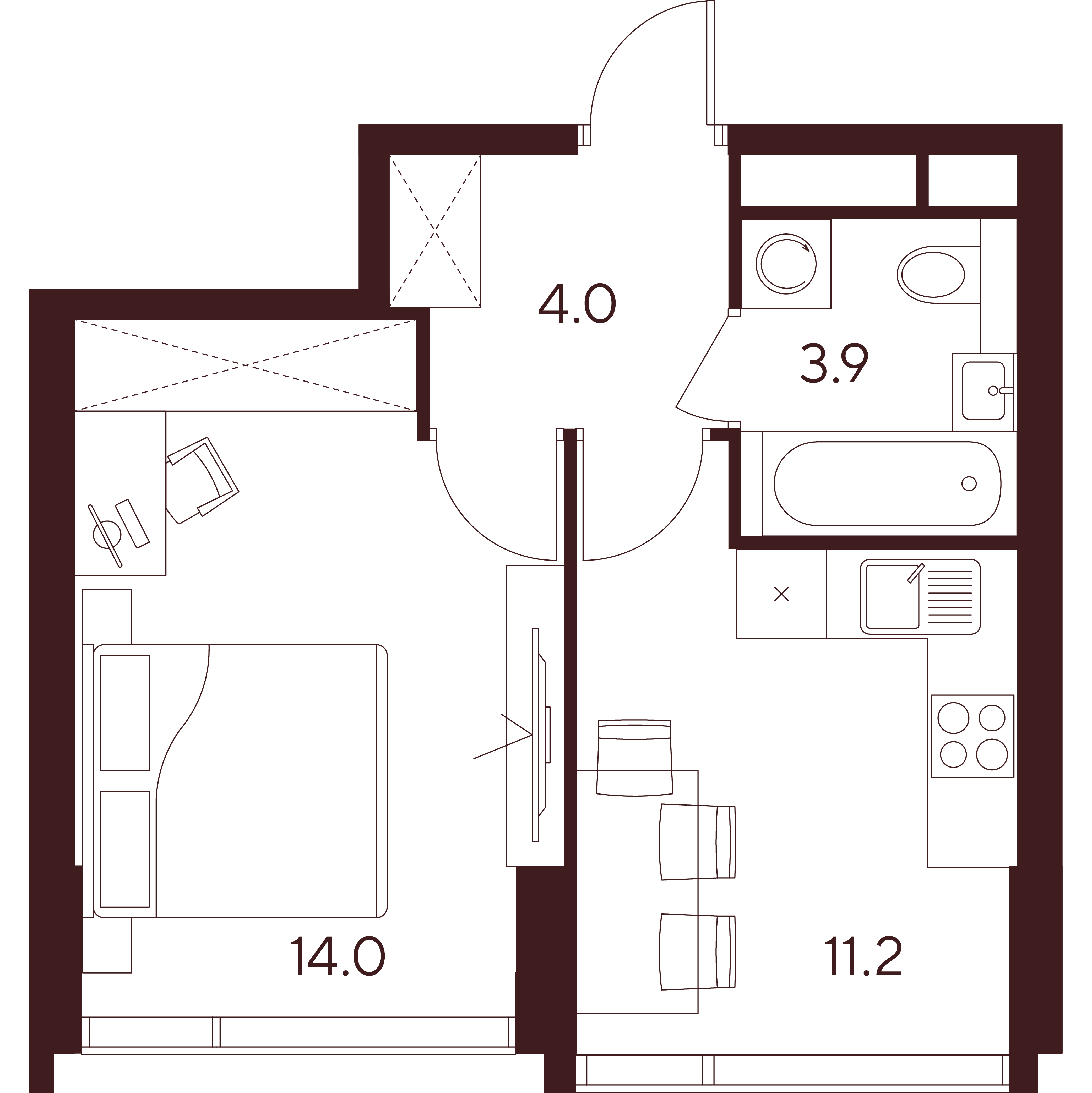 1 комн. квартира, 33.1 м², 21 этаж 