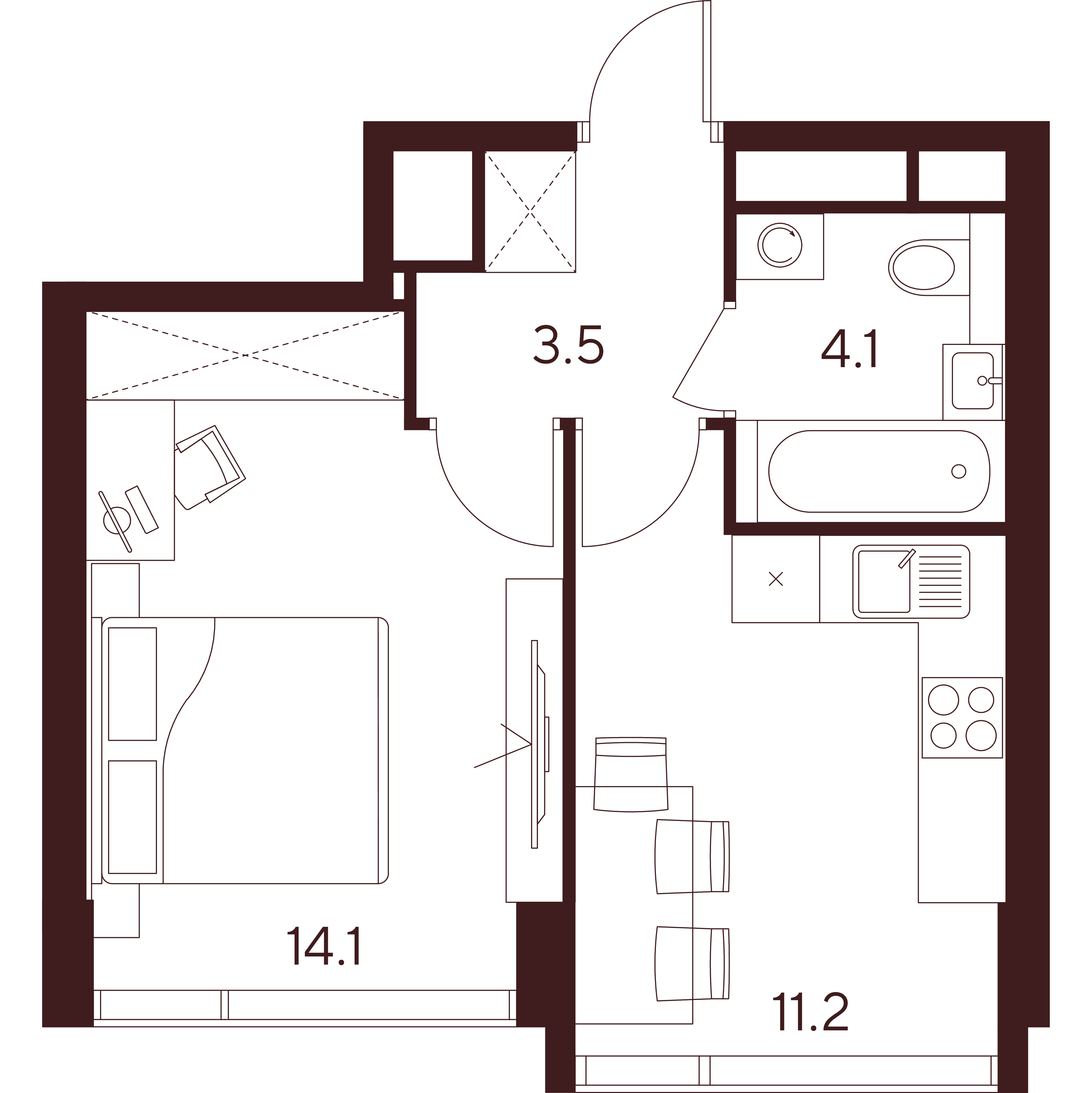 1 комн. квартира, 32.9 м², 30 этаж 