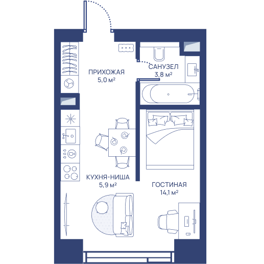 студия, 28.8 м², 8 этаж 