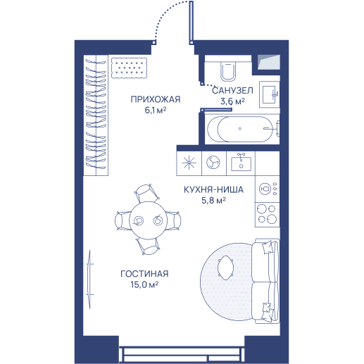 студия, 30.5 м², 25 этаж 