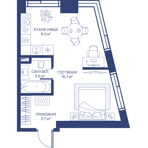 студия, 32 м², 3 этаж 