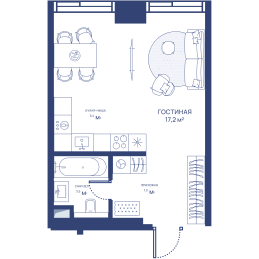 студия, 33.1 м², 3 этаж 