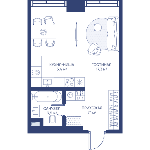 студия, 33.3 м², 20 этаж 