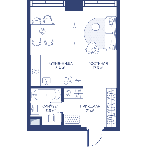 студия, 33.4 м², 25 этаж 