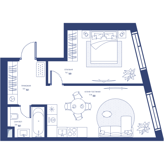 1 комн. квартира, 41 м², 4 этаж 