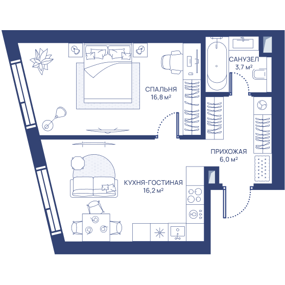 1 комн. квартира, 42.7 м², 9 этаж 