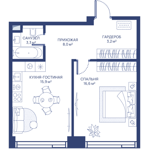 1 комн. квартира, 47 м², 13 этаж 