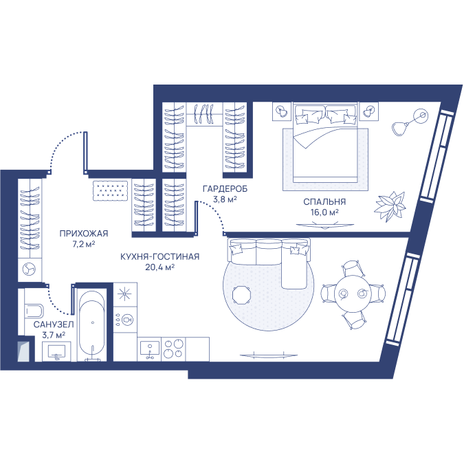 1 комн. квартира, 51.1 м², 24 этаж 
