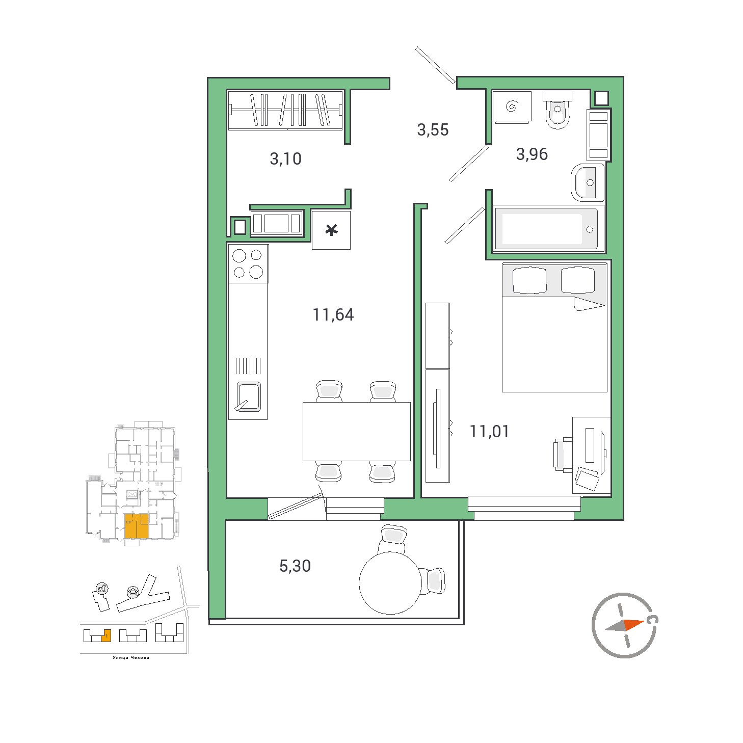 1 комн. квартира, 35 м², 1 этаж 