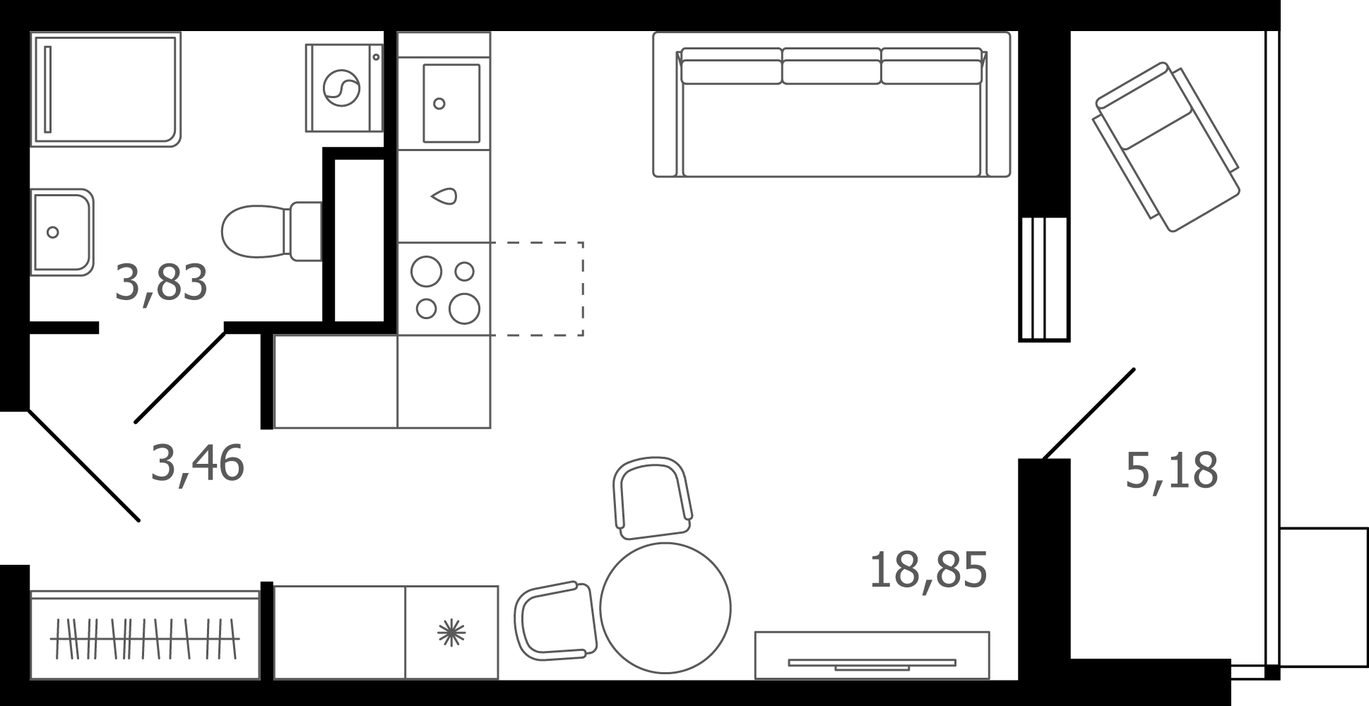 студия, 28.8 м², 14 этаж 