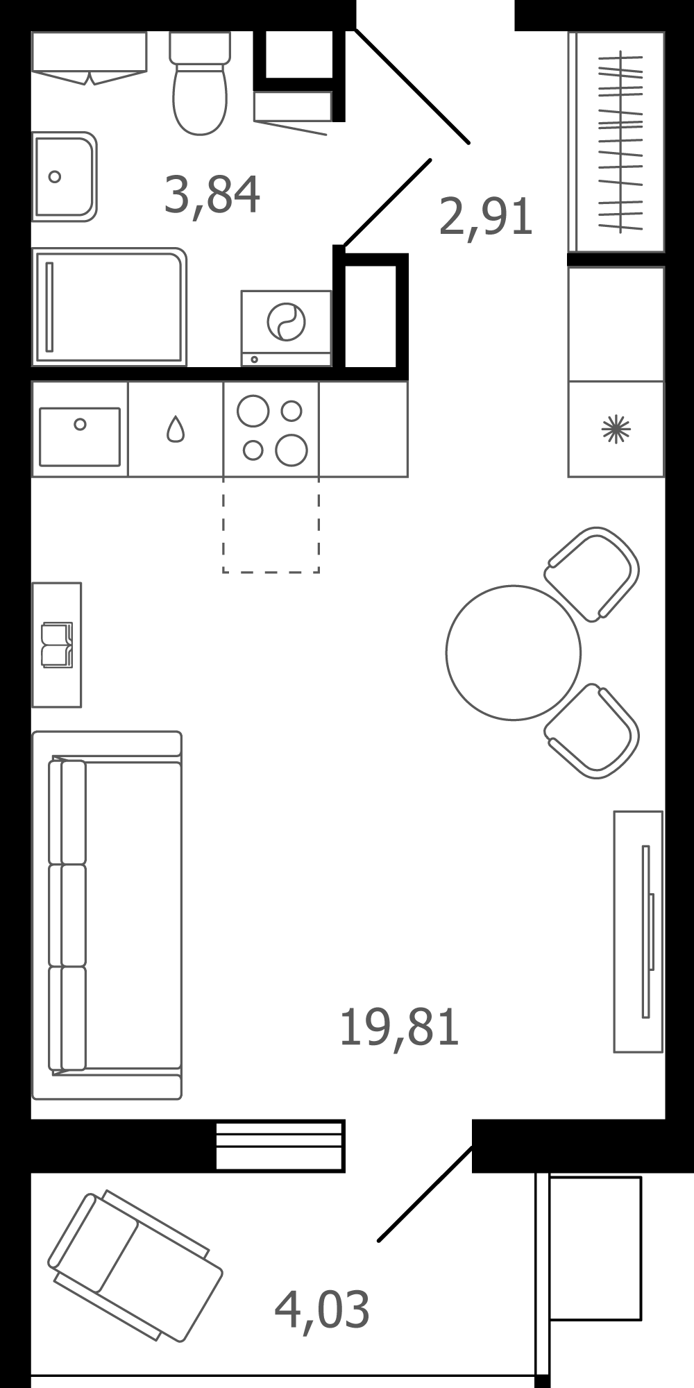студия, 28 м², 15 этаж 