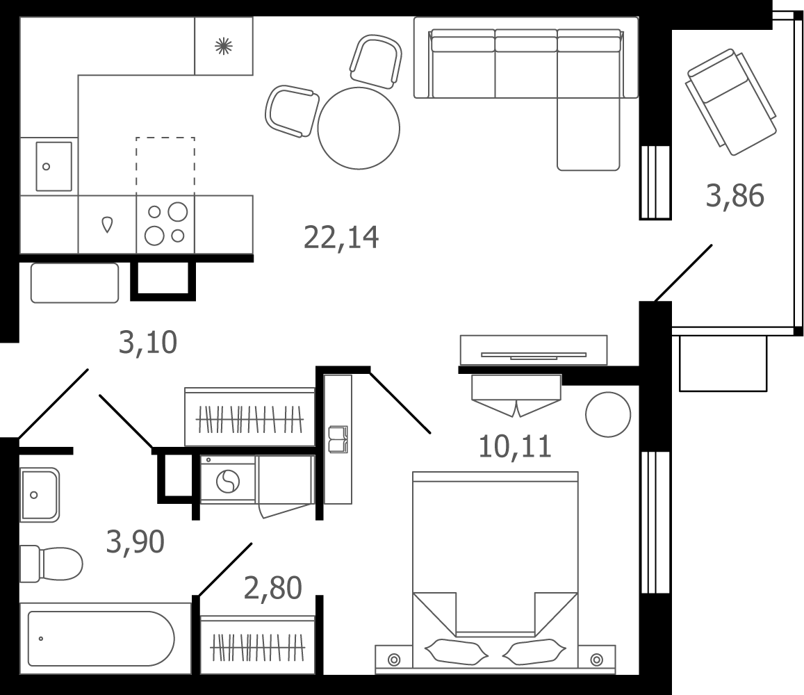2 комн. квартира, 44.2 м², 12 этаж 