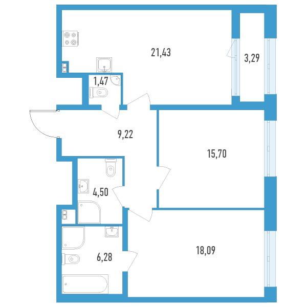 1 комн. квартира, 78.3 м², 4 этаж 