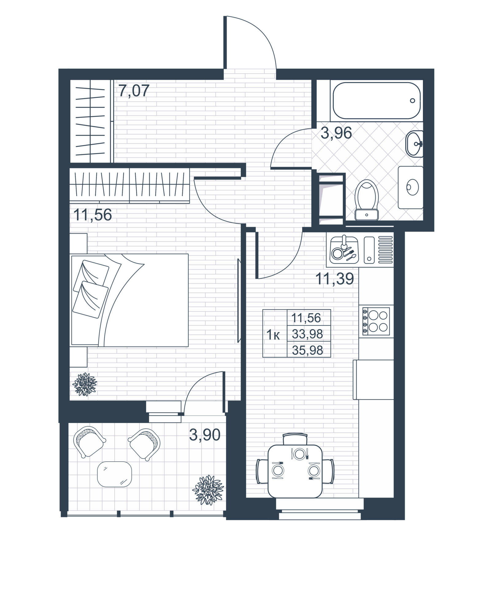 1 комн. квартира, 33.9 м², 8 этаж 