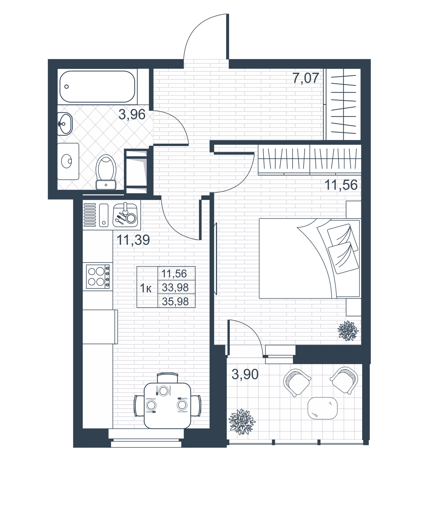 1 комн. квартира, 33.7 м², 6 этаж 