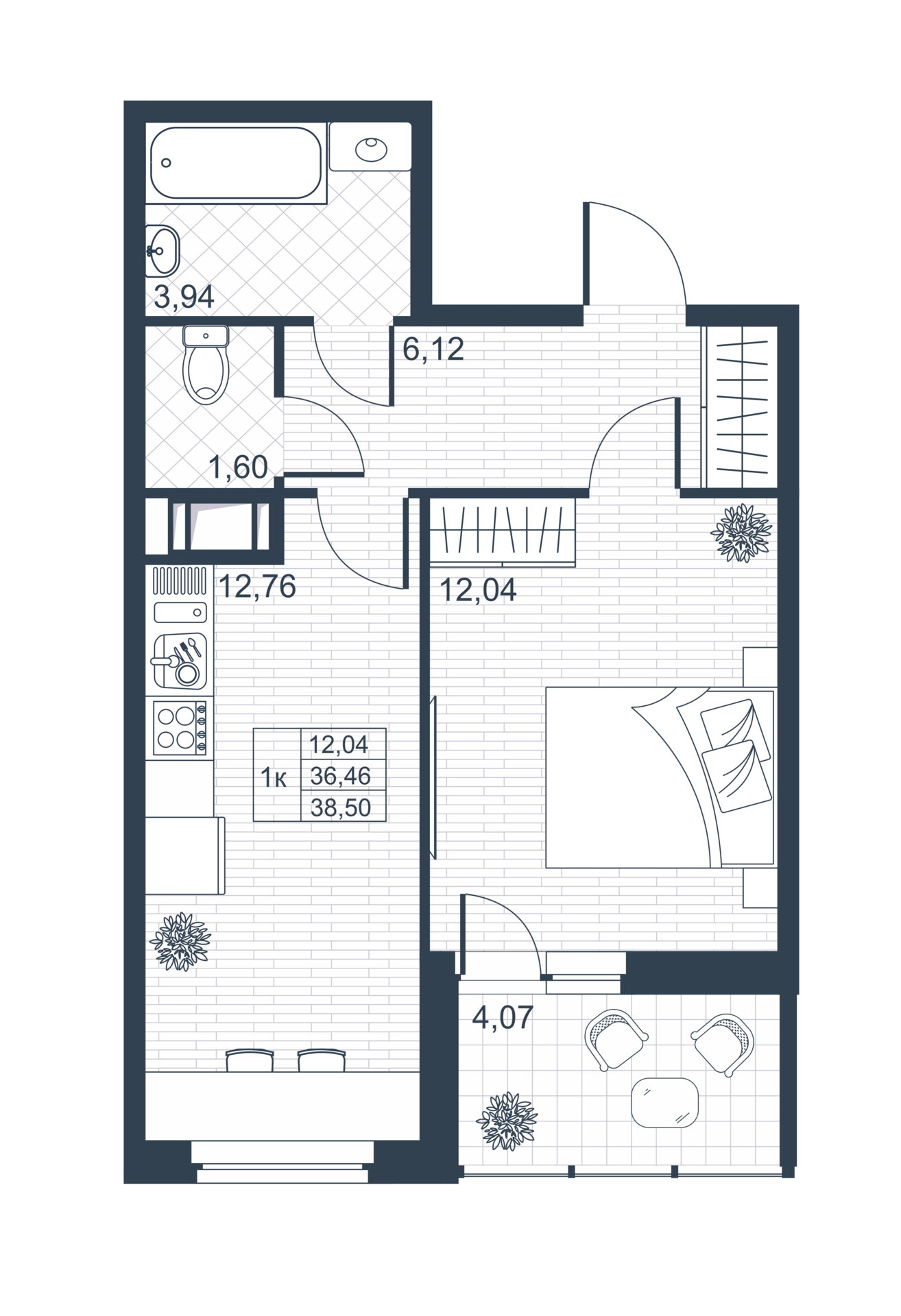 1 комн. квартира, 36.2 м², 8 этаж 