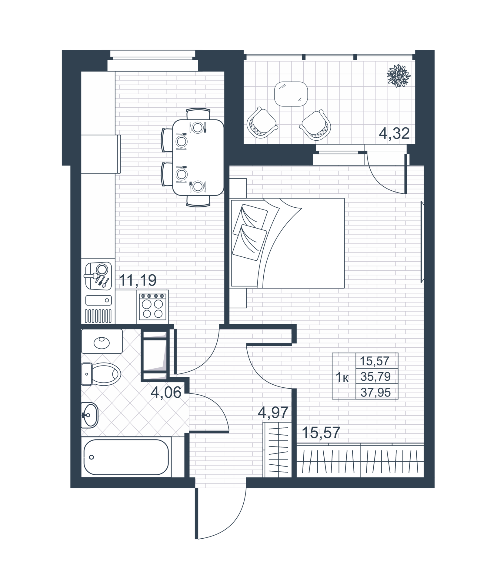 1 комн. квартира, 35.7 м², 6 этаж 