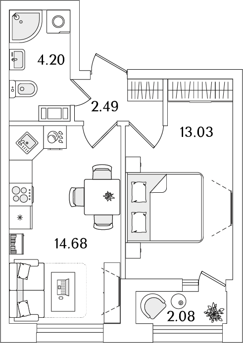 1 комн. квартира, 35.4 м², 11 этаж 