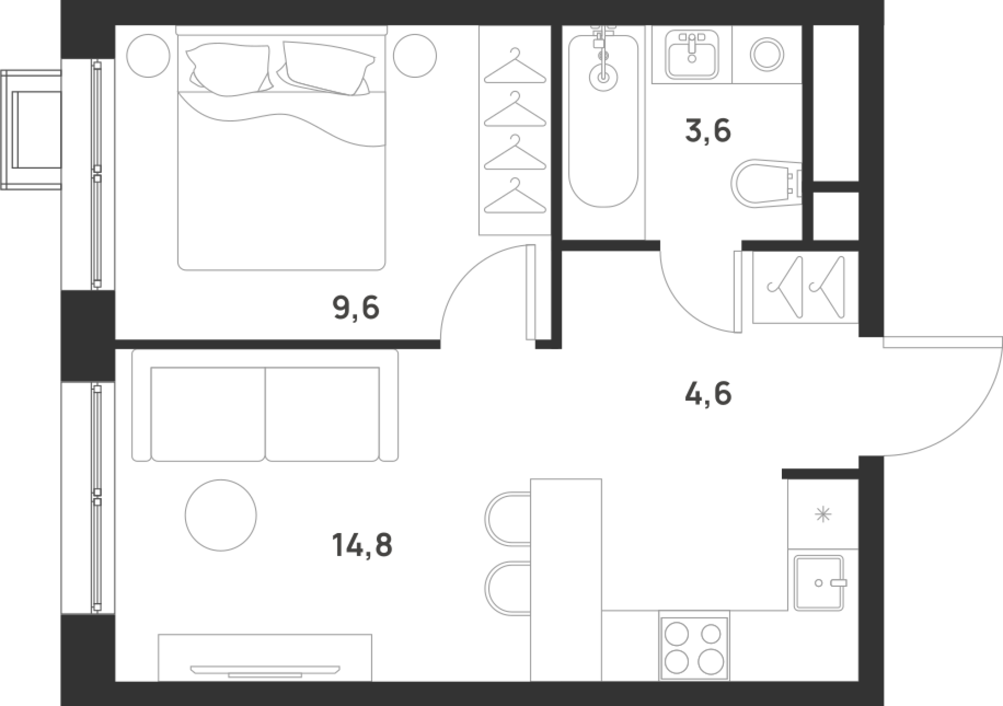 1 комн. квартира, 32.6 м², 10 этаж 