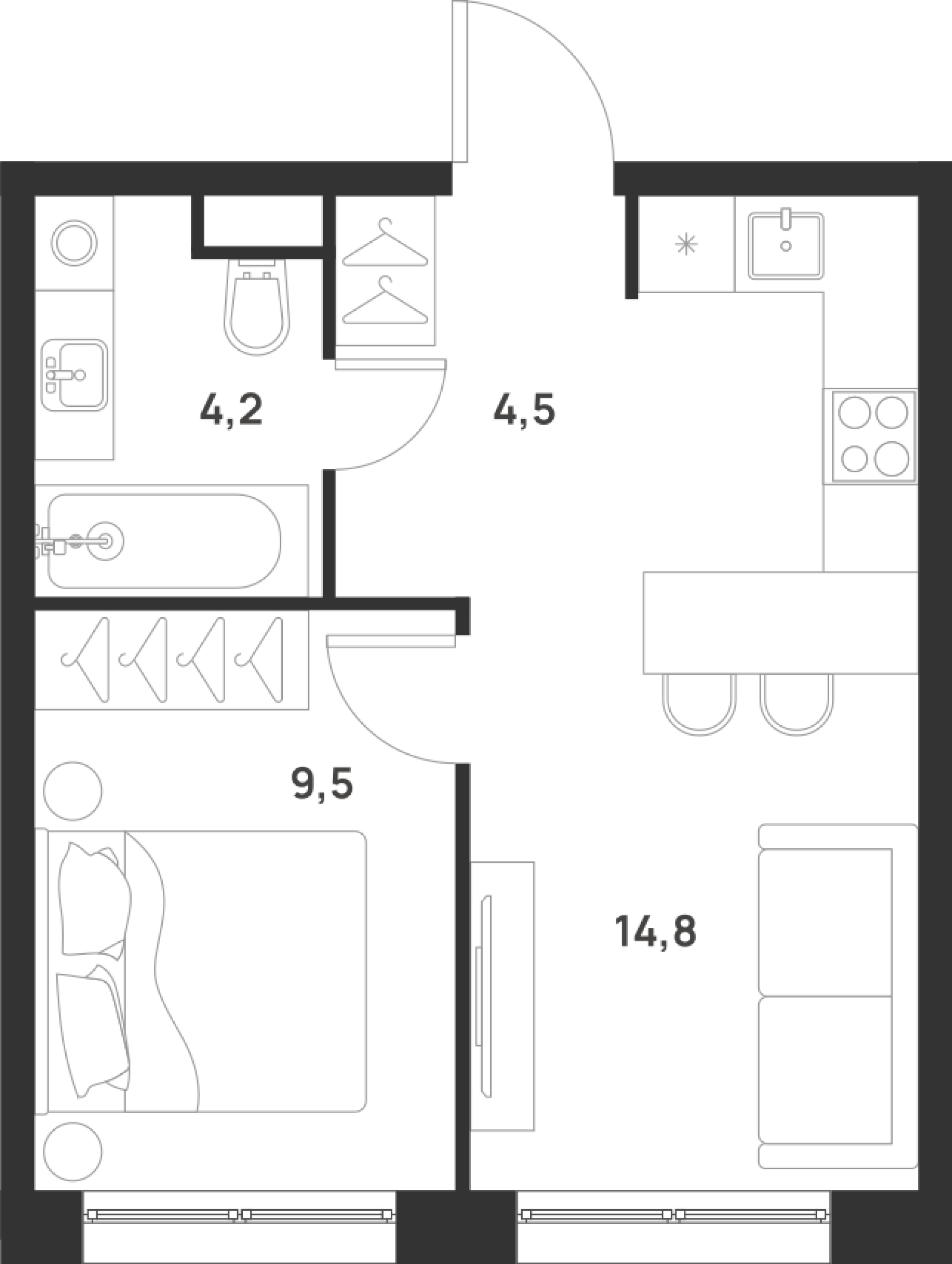 1 комн. квартира, 33 м², 4 этаж 