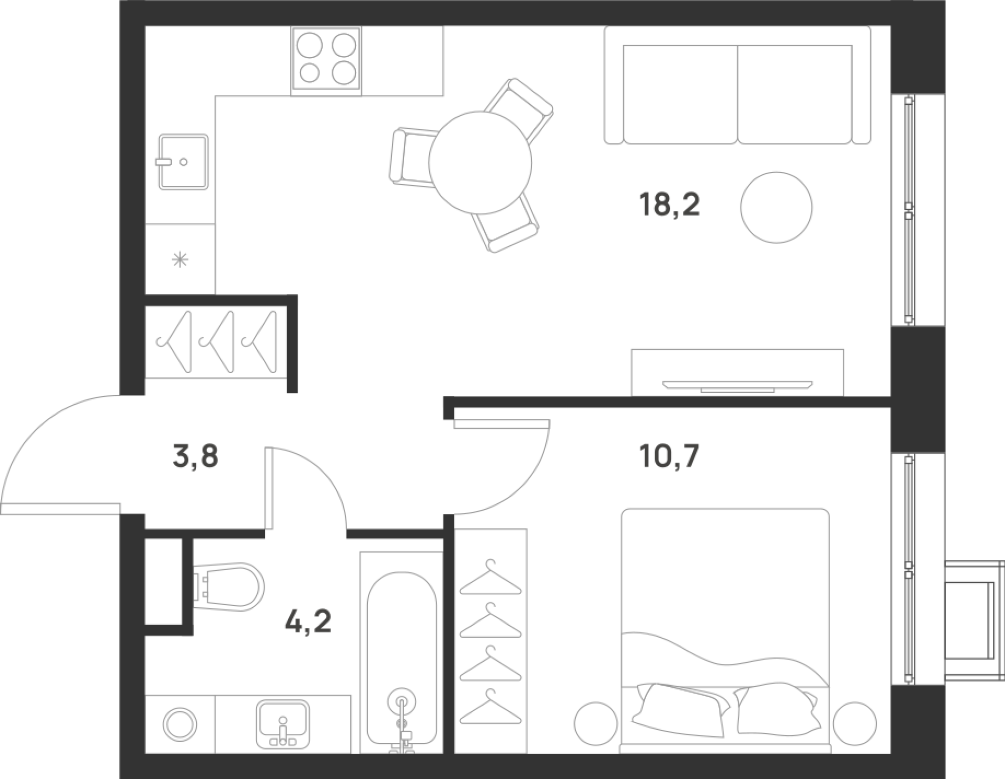 1 комн. квартира, 36.9 м², 3 этаж 