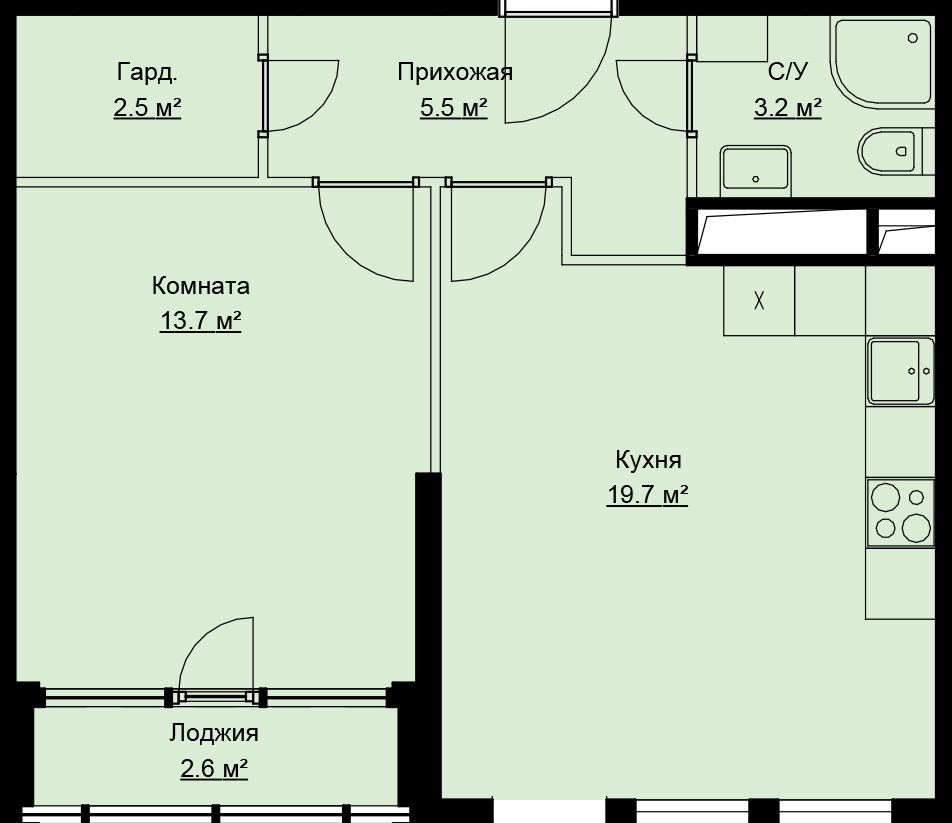 1 комн. квартира, 47.2 м², 17 этаж 