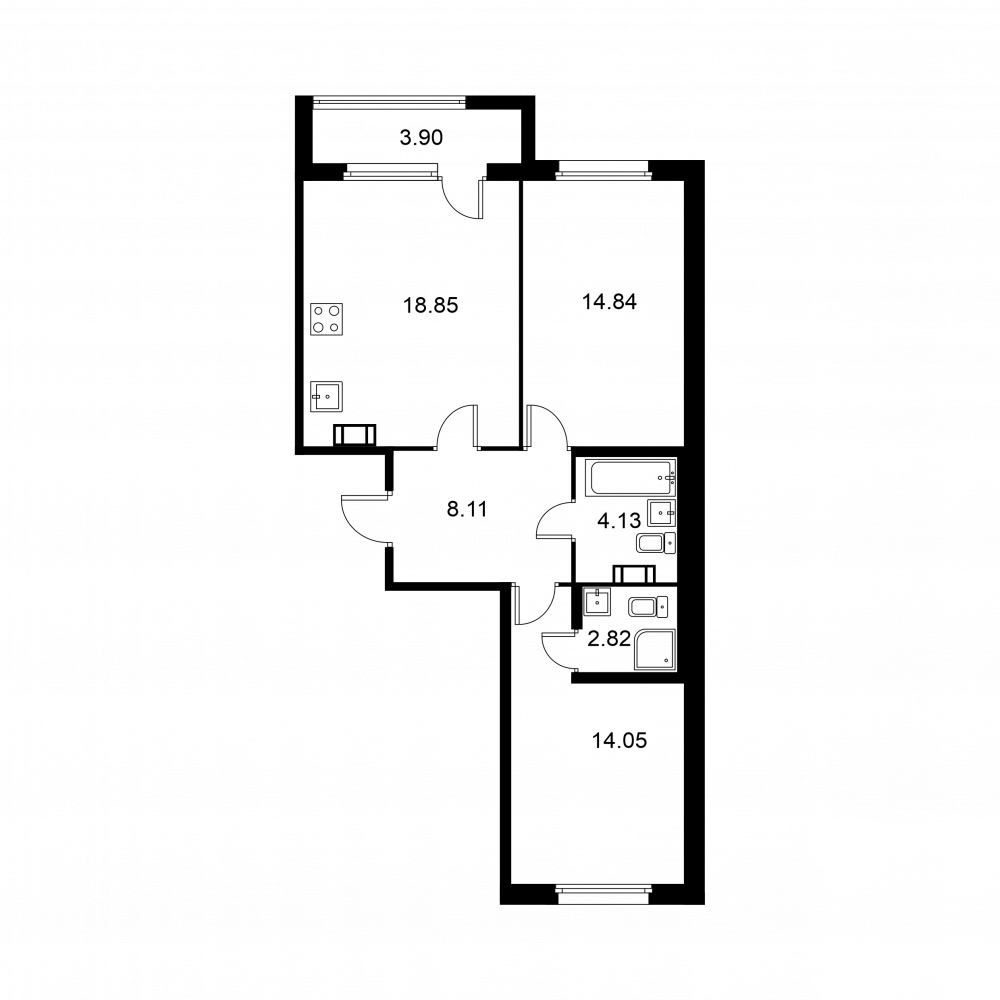 2 комн. квартира, 64.8 м², 7 этаж 