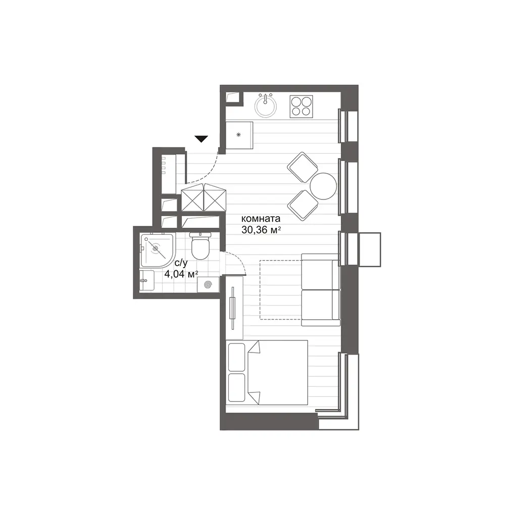 студия, 34.3 м², 2 этаж 