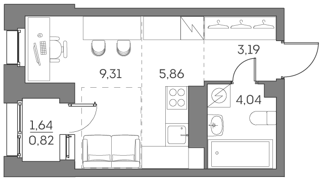 студия, 23.2 м², 13 этаж 
