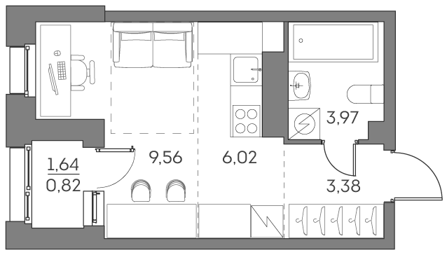 студия, 23.8 м², 12 этаж 