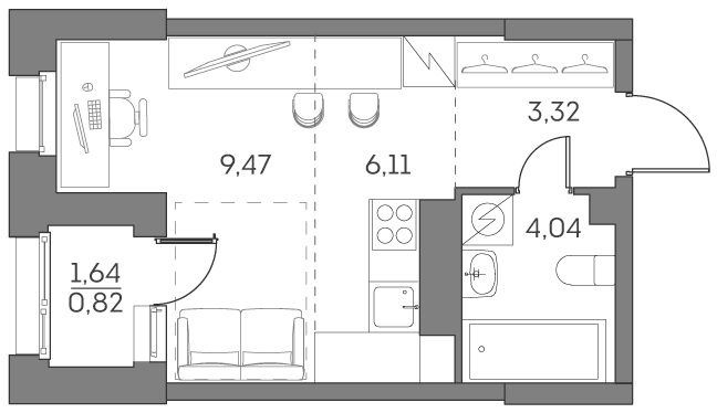 студия, 23.8 м², 11 этаж 