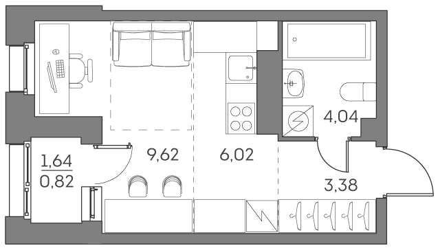 студия, 23.9 м², 13 этаж 