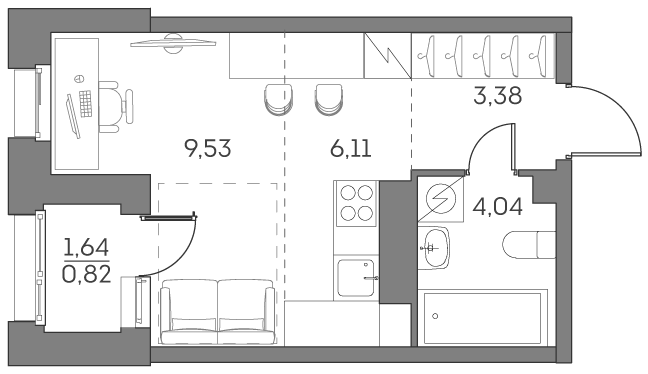 студия, 23.9 м², 13 этаж 
