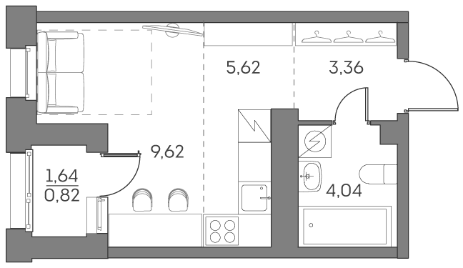 студия, 23.5 м², 15 этаж 