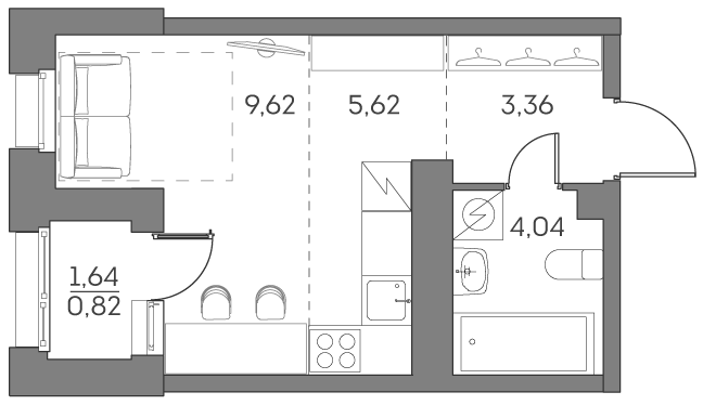 студия, 23.5 м², 19 этаж 