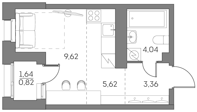 студия, 23.5 м², 20 этаж 