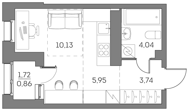 студия, 24.7 м², 18 этаж 