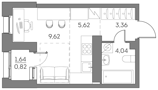 студия, 23.5 м², 23 этаж 