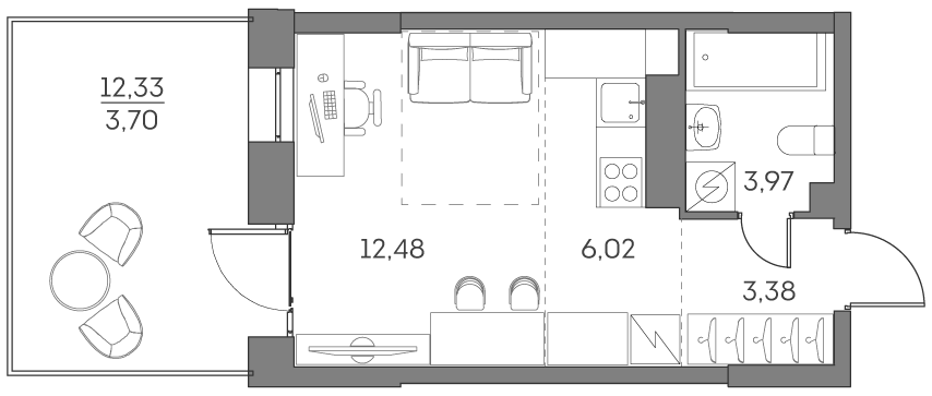 студия, 29.6 м², 2 этаж 